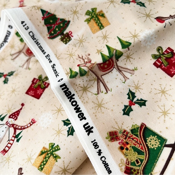 NEW 1 Yard 100% Cotton Fabric, Scandi Christmas Holiday Santa Sleigh Print - Picture 5 of 6